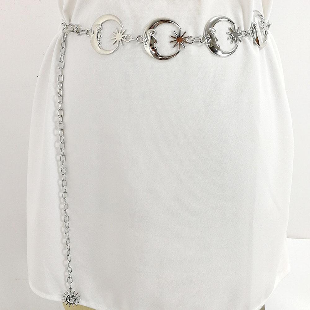 Moon Sun Gold Sliver Color Pendant Fashion Jewelry Jeans Pants Accessories Metal Belts Waist Chain