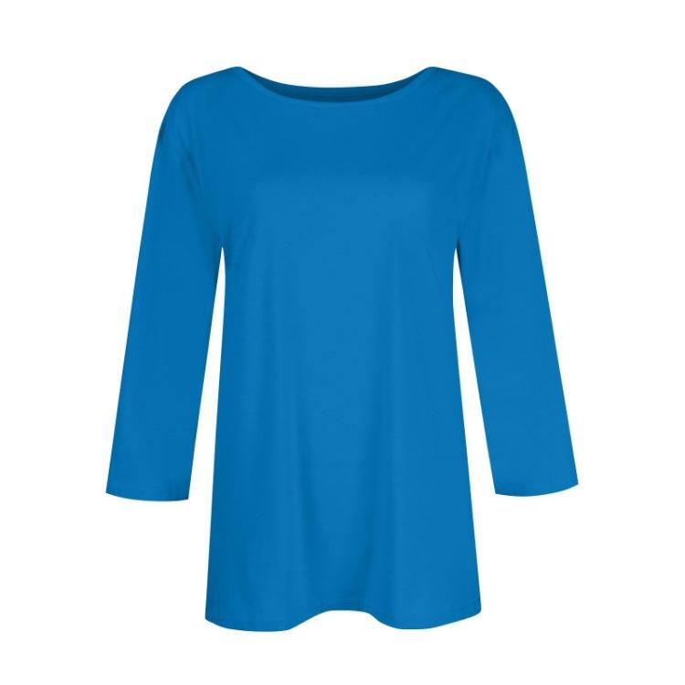Top Casual a Colore Unico da Donna con Scollo a O e Maniche a Tre Quarti