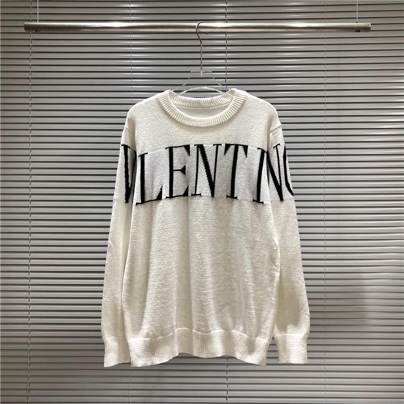VT Valentino Unisex pletený svetr: 25 stylů, volný střih, kulatý výstřih, žakárové logo s písmenem na hrudi.