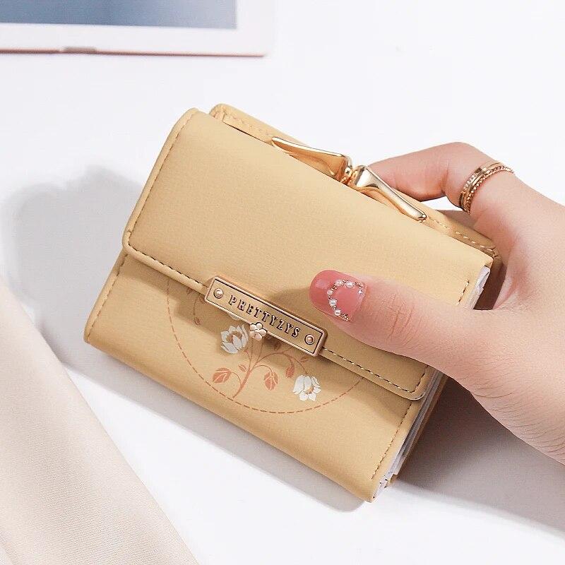 Purse Women's Summer New Korean PU Printed Buckle 3 Fold Bag Simple All-in-one Short Women's Money Clip Multi-card Folding Flap