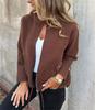 Women's Grey Stand Collar Short Jacket with Multiple Color Options