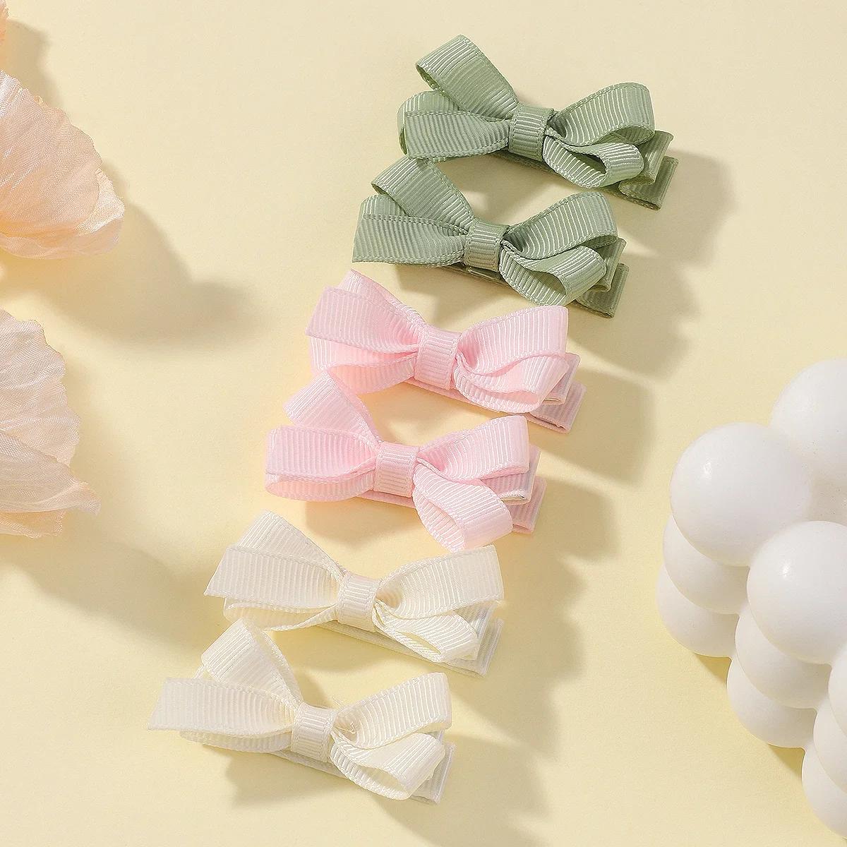 

6pcs/set Solid Color Girls Bow Hair Clips Small Ribbon Bow Hairclip Elegant Fashionable Hair Clip Children Baby Hair Accessories