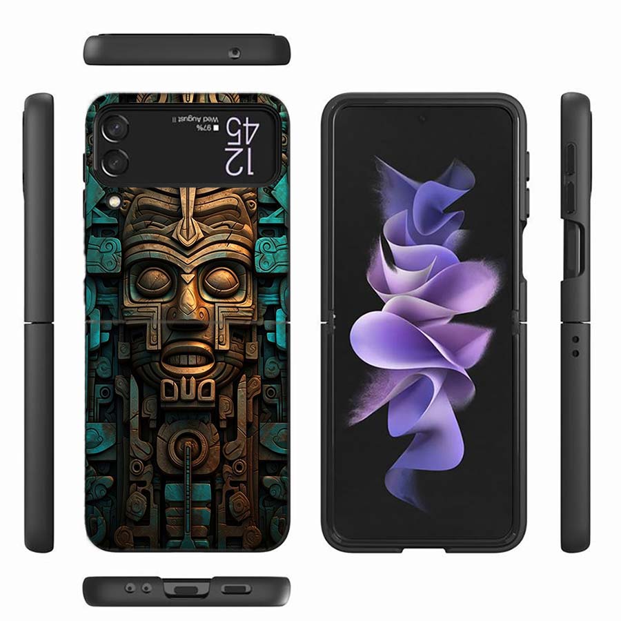 Aztec Maya Stone Phone Case For Samsung Z Flip 6 7 5G Z Flip 5 Galaxy Z Flip 3 4 5G ZFlip Shockproof Hard Cover TPU PC Coque Cap