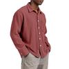 Men’s Long Sleeve Ribbed Button Down Shirt with Single Chest Pocket Relaxed Fit Collared Top for Everyday Wear