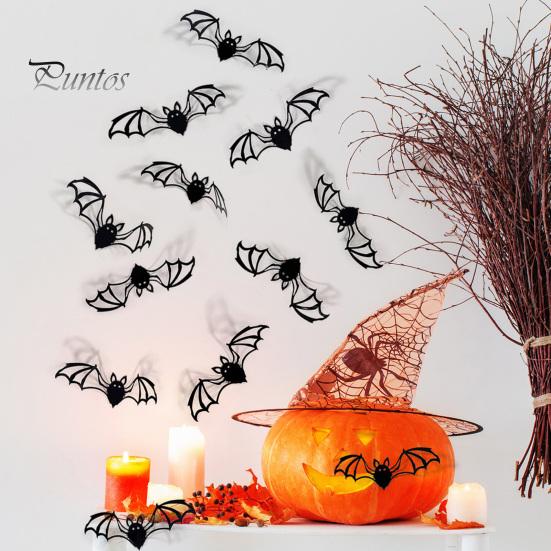 Langlebige Halloween-Fledermaus-Ornamente Wandaufkleber, Selbstklebende Zimmeraufkleber, Doppellagige Gruselige Wohnkultur-Accessoires PVC-Kunst für Mysteriöse