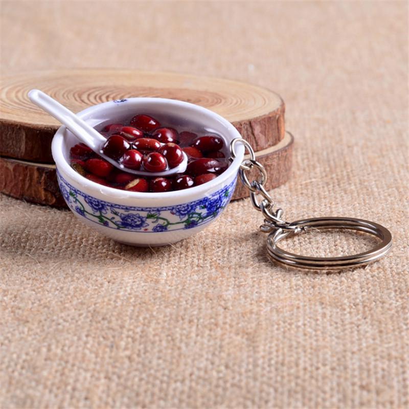 Key rings simulation chinese food blue and white porcelain bowling keychain car keyrings