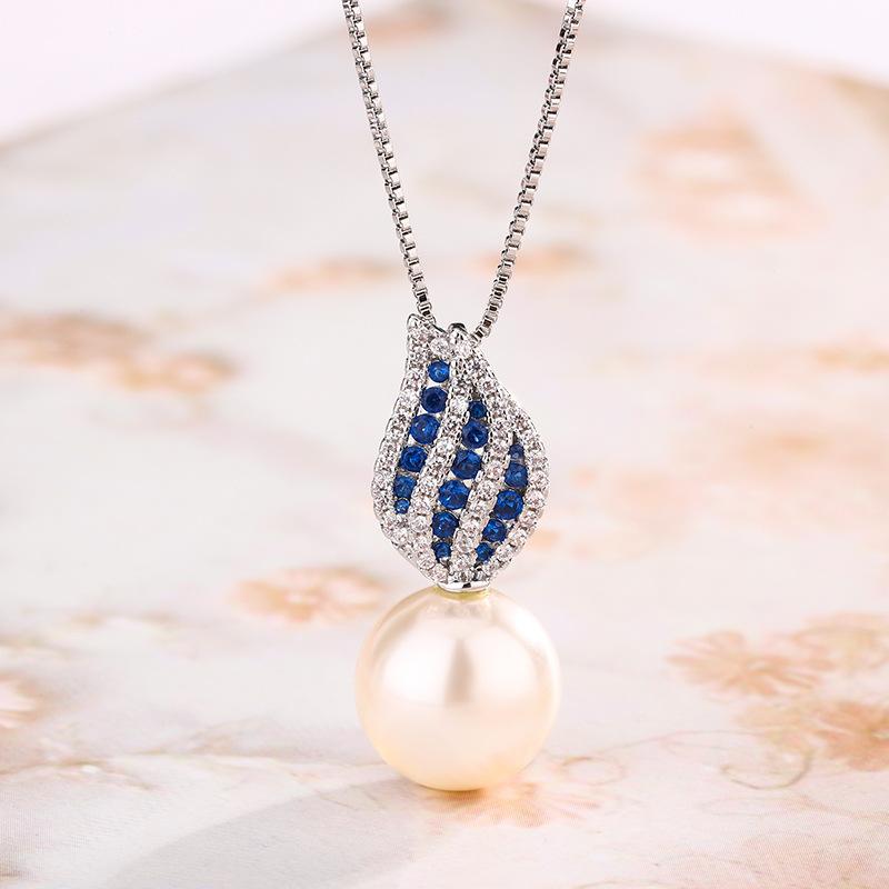 

Осенние и зимние украшения, комплект из жемчуга, имитация натурального жемчуга, королевский сапфир, ожерелье, серьги-гвоздики