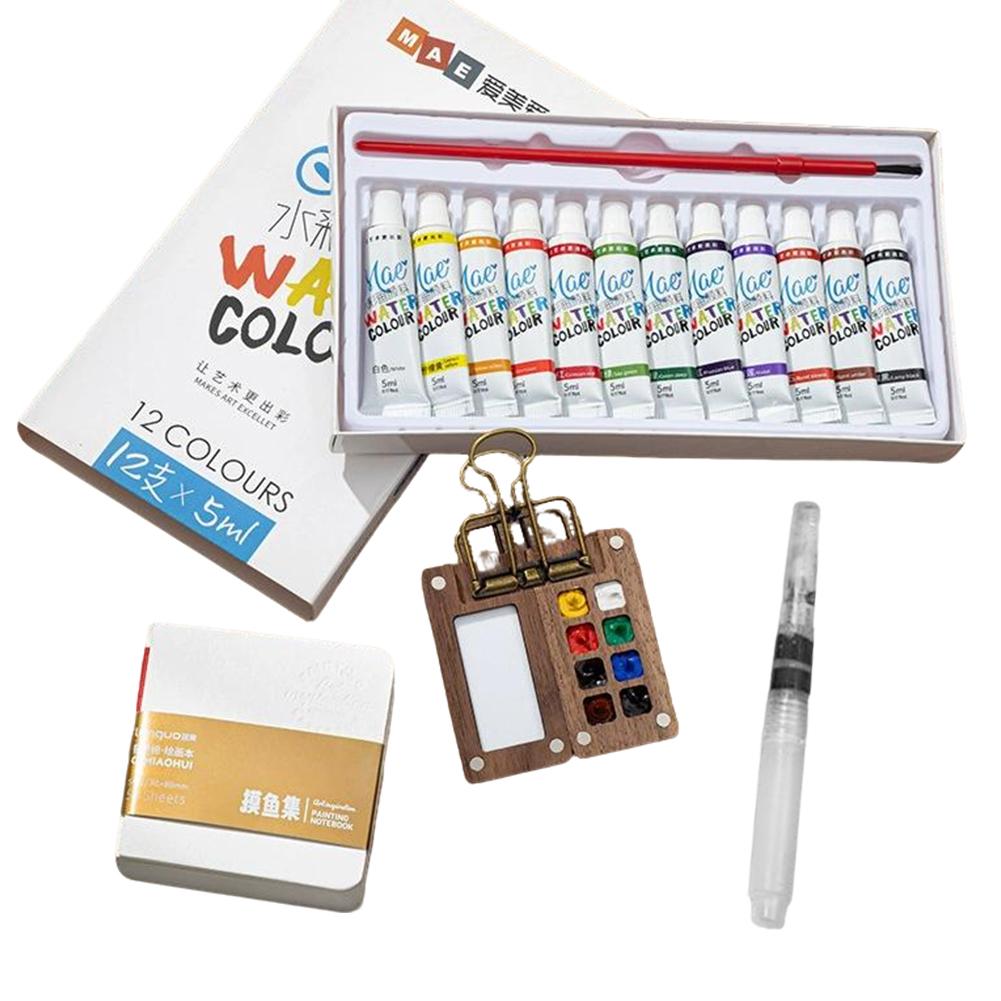 8/15 Colors Portable Travel Gouache Palette Set Mini Walnut Paint Box Artist Gouache Paint Palette Sketchbook Art Supplies