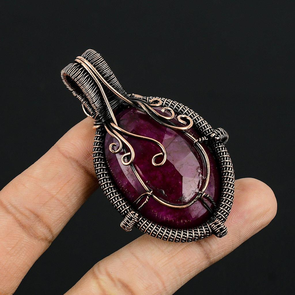 Ruby Pendant Gemstone Jewelry, 999 Copper Wire Wrapped Handmade Pendant, Latest Design Jewelry