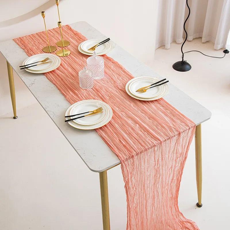 8pcs Wine Red Table Runner Rustic Burgundy Cheesecloth Table Runner For Wedding Birthday Party Christmas Tablecloth Overlay Deco