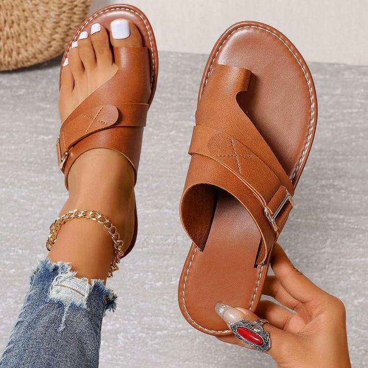 Summer Flat Toe Sandals For Women With Breathable Pu Leather And Rubber Sole For Casual Daily Wear