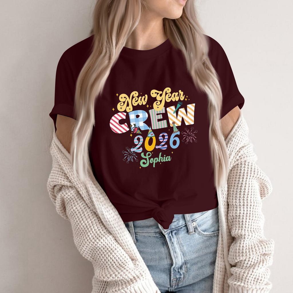 Women's Fashion 2026 New Year Printed Round Neck Short Sleeve Top