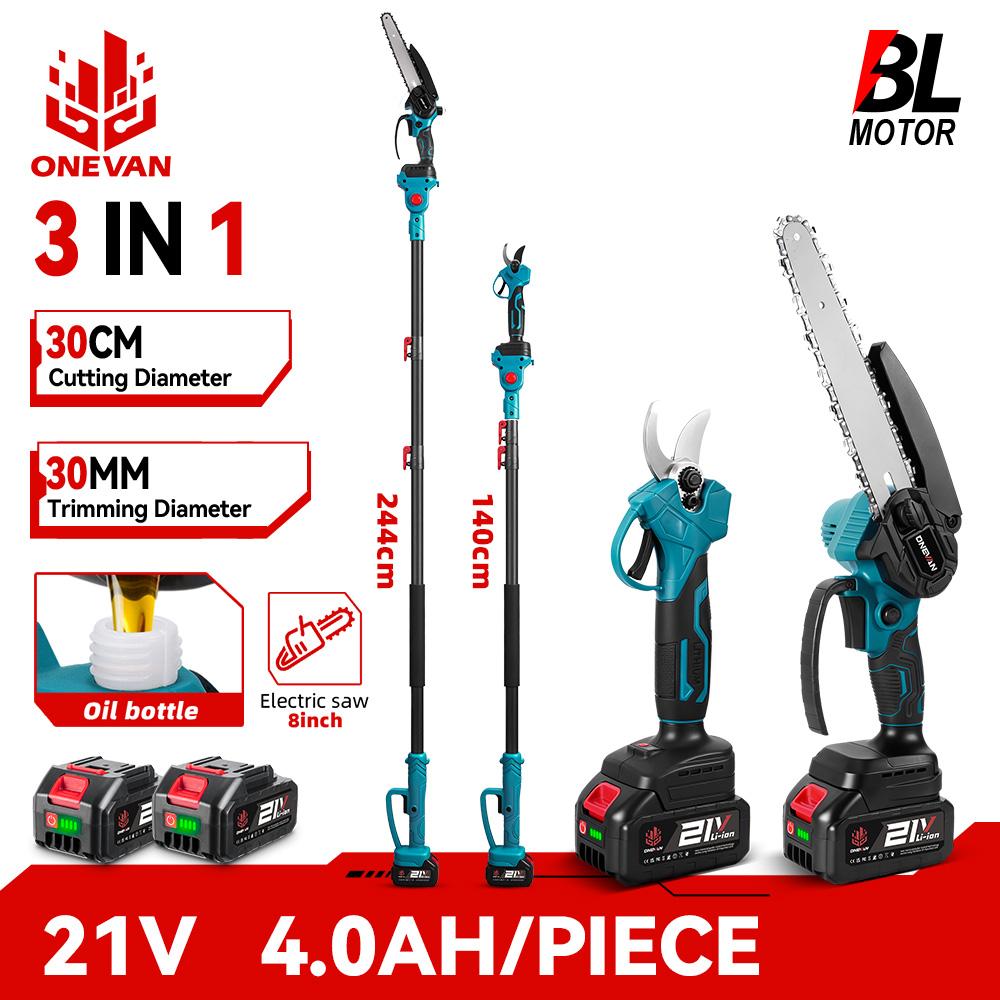 8inch Brushless Electric Telescoping Pole Saw Scissors 3IN1 5500W High Branch Chainsaw Garden Pruner Tool For 21V 18V Battery