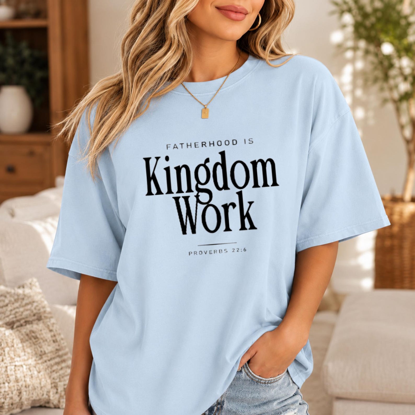 Fatherhood Is Kingdom Work Tee, Vintage Neutral Bold Proverbs 22:6 Graphic, Minimal Christian Dad Top, Soft Cotton Unisex Casual T-shirt 4XL
