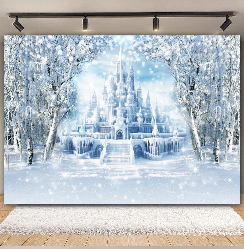 Winter Forest Scene Backdrop for Photography Snow Snowflake Xmas Tree Natural Landscape Christmas Baby Portrait Photo Background