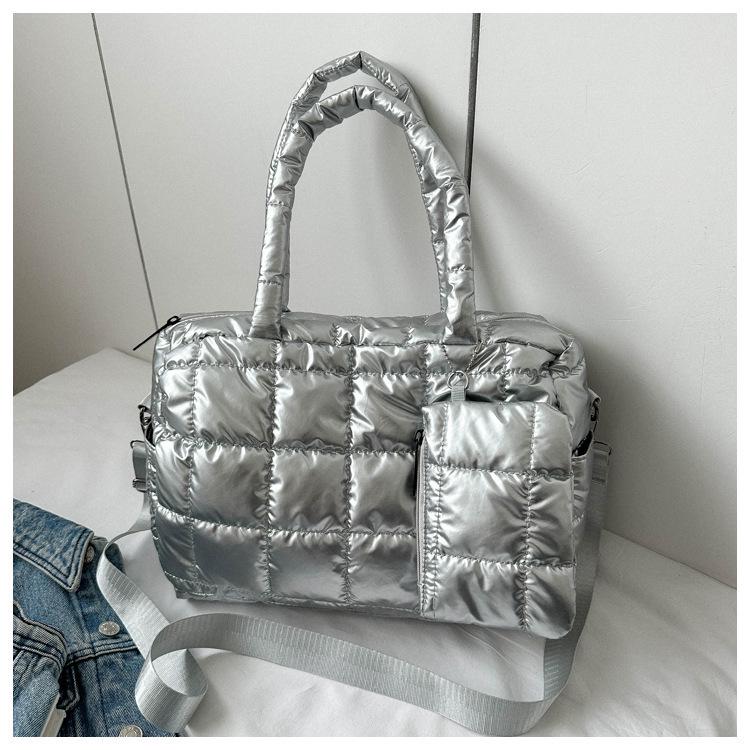 

Высококачественная куртка с хлопковым утеплителем и вышитая сумка кроссбоди - Блестящая женская повседневная сумка-тоут для осени/зимы. серый