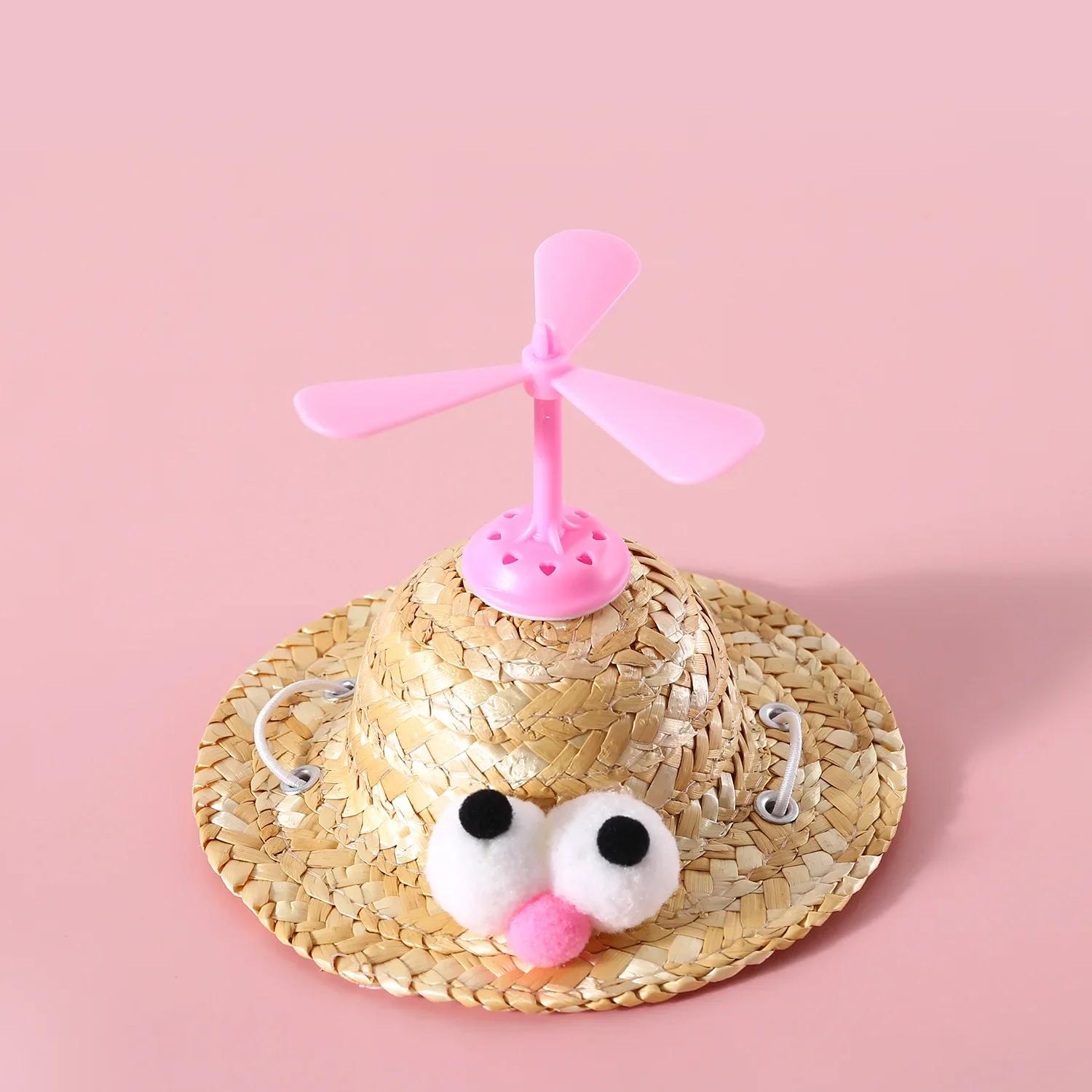 

Pet hat Headgear Cat Dog Decoration Small Puppy Bamboo Dragonfly Straw Hat Pet Accessories Supplies L розовый