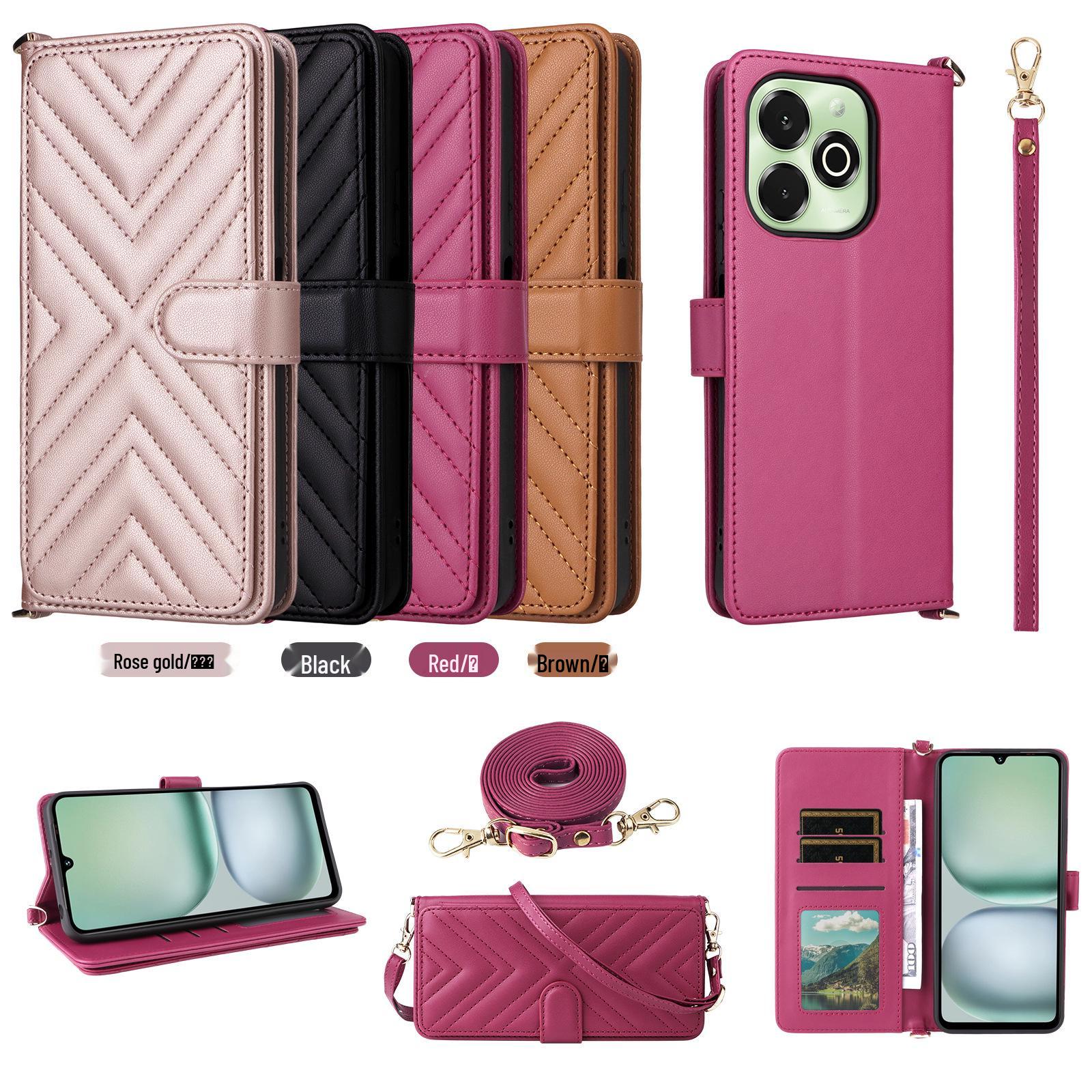 

Чехол-подставка с несколькими слотами для карт для Umidigi G100X/G9X Long Lanyard розовый