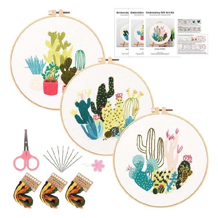 3Sets Beginner Embroidery Set Flower Embroidery Set for Adult with Instruction Pattern Hoop Thread Scissors and Needle