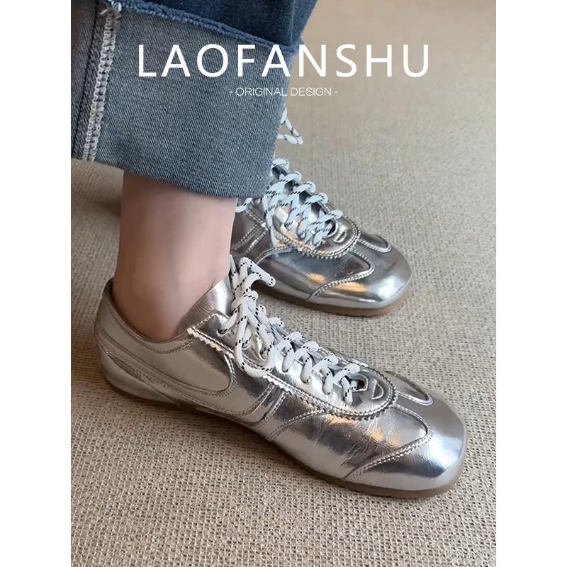 Cowhide Version! Silver Inner Height Increase Niche Moral Training Shoes Lace-up Forrest Gump Shoes Casual Sports Versatile Retro Board Shoes Women