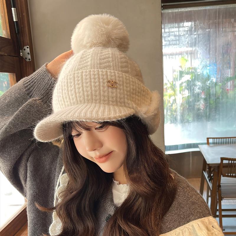 

Шапка-бини с флисовой подкладкой и козырьком из трикотажной ткани, зимние шапки с полями для женщин, шапки-бини с помпоном для женщин One Size белый