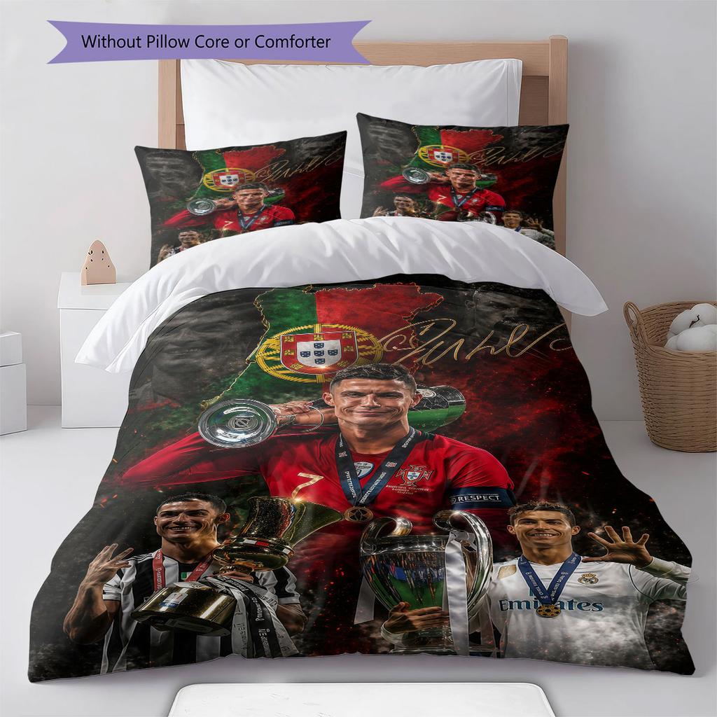 Biancheria da letto con motivo CR7 Cristiano Ronaldo, Set copripiumino Federa Regalo di Compleanno per la Casa(1 * copripiumino + 2 * federa, senza nucleo)