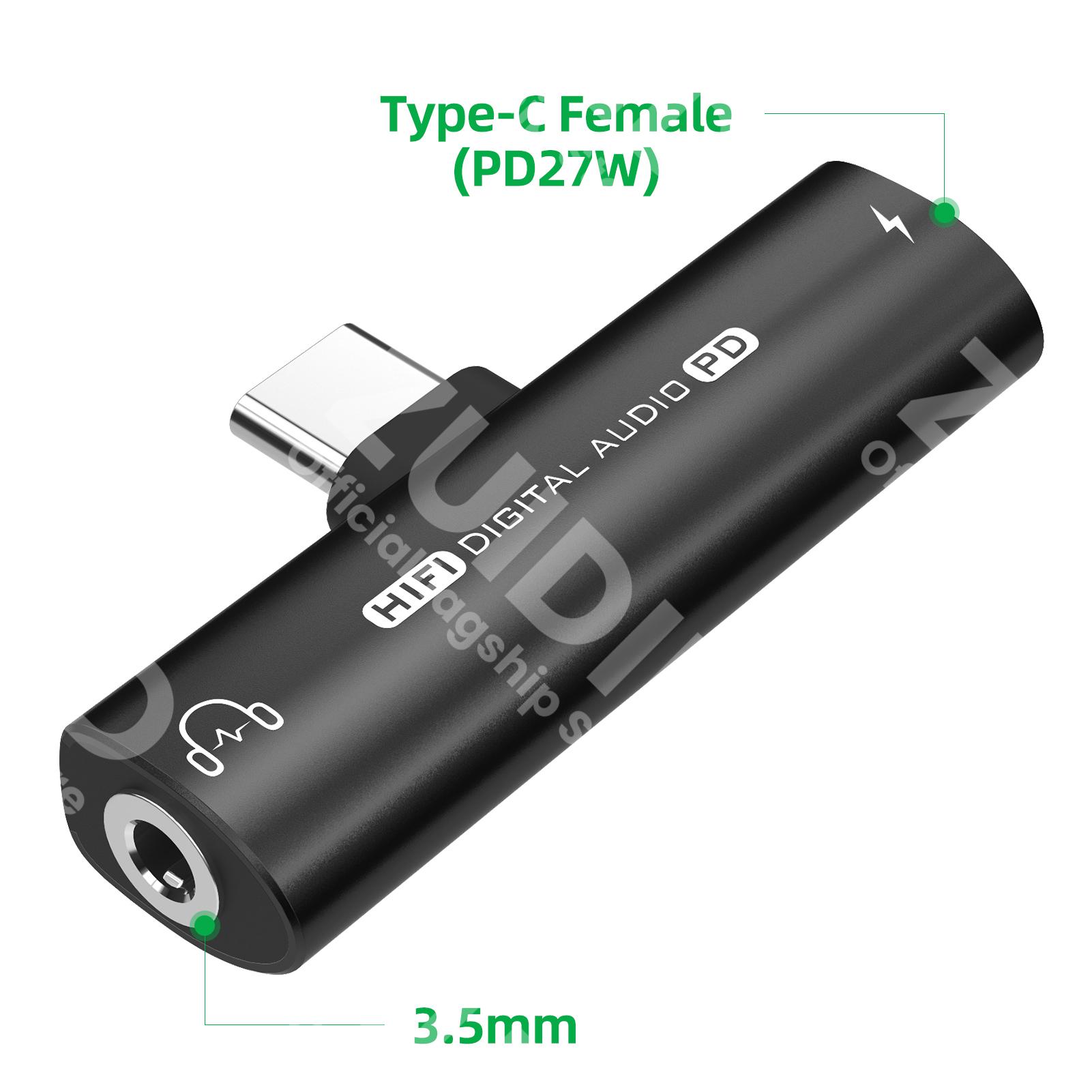 

2 в 1 USB Type-C на USB C/3,5 мм адаптер для наушников ЦАП аудио Aux преобразователь 32 бит/384 кГц цифровой декодер PD27W быстрая зарядка чёрный