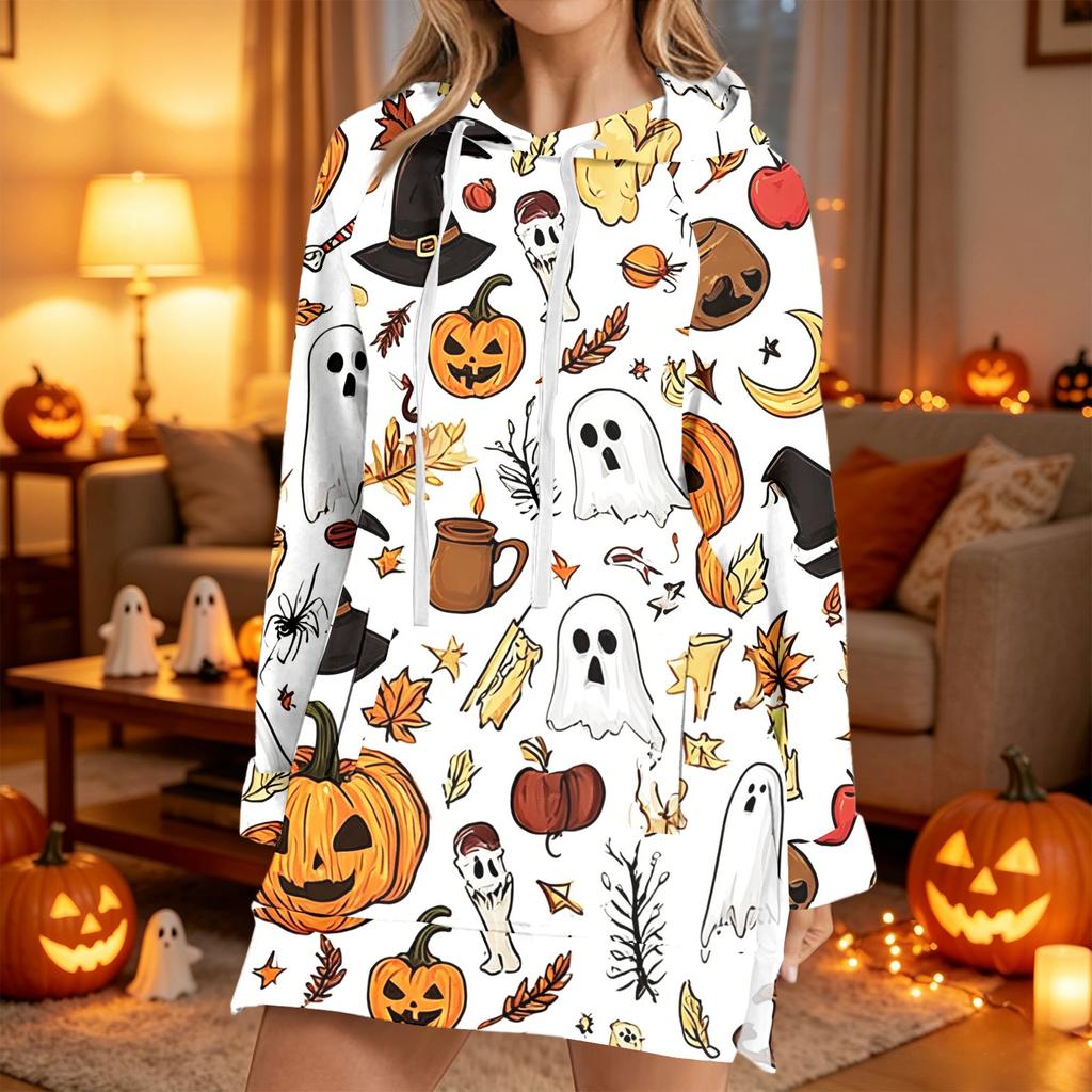 Women's Casual Long Sleeve Halloween Print Hoodie Pullover Top