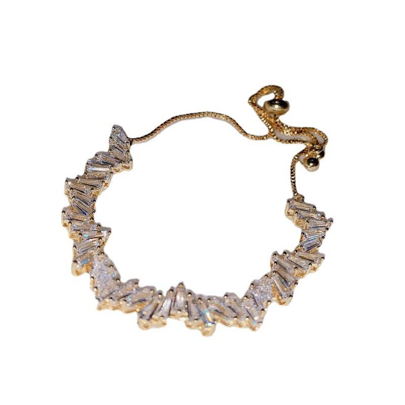 Bright Colored Gemstone Bracelet, 18K Gold Plated Irregular Full Diamond Zircon Bracelet, Open Bracelet Colored Sapphire