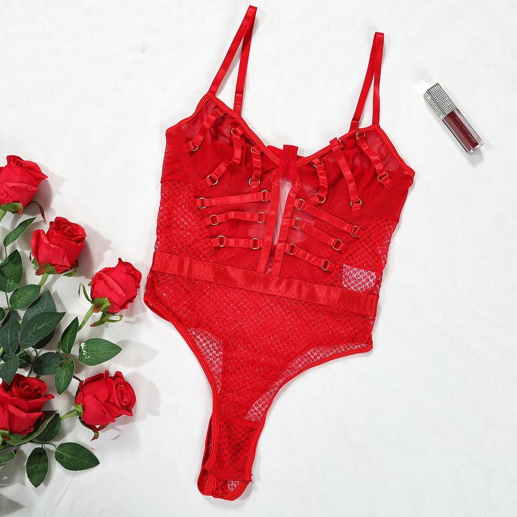 European & American Erotic Lingerie: Hot-Selling Backless Hollow Mesh One-Piece Set (In Stock, w646)