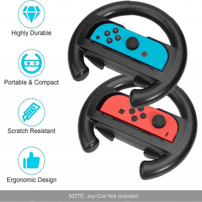 JoyHood Steering Wheels for Switch/Switch OLED, Joy-Con Steering Wheel Compatible with Mario Kart 8 Deluxe [2 Pack] - Black