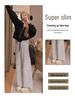 Petite Fleece-Lined Black & White Striped High-Waist Wide-Leg Pants for Women - Autumn/Winter