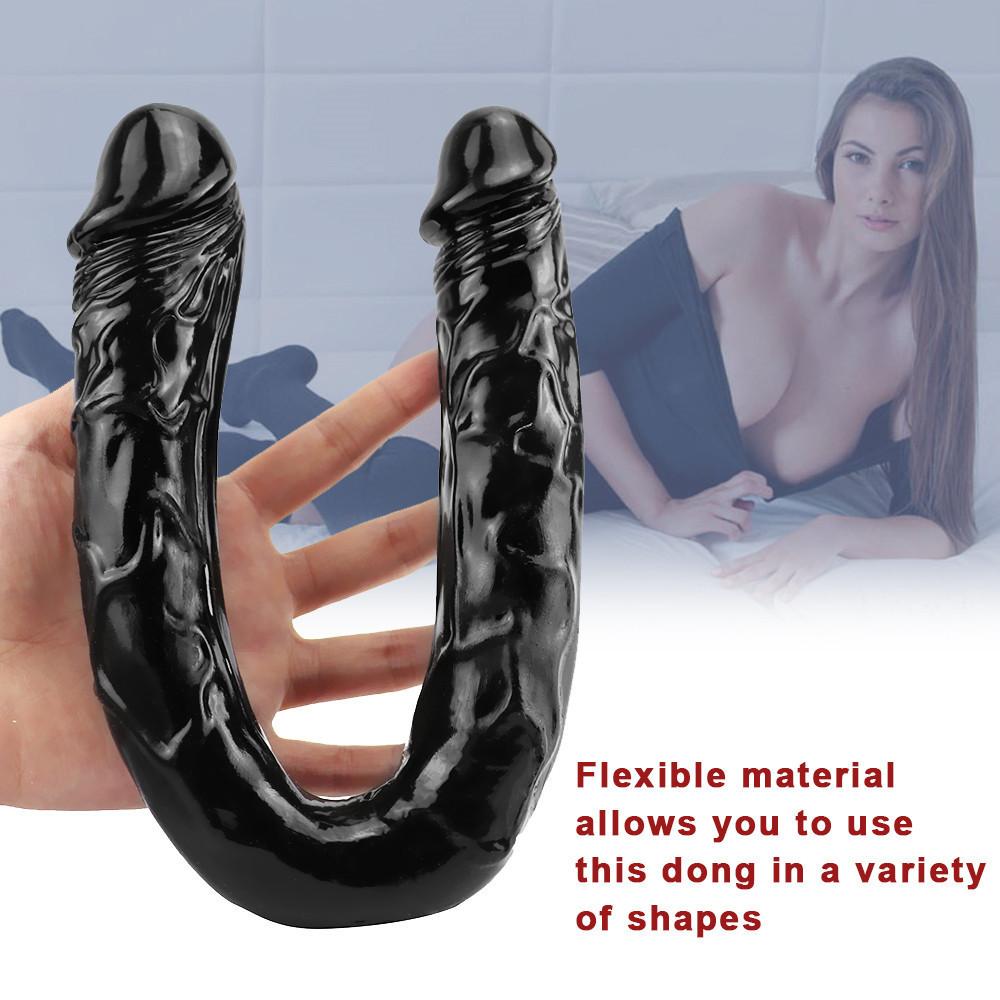Black Double Head Dildo Dick Realistic Blood Vessel Imitation Penis Imitator for Man Woman No Vibrator Masturbation Adult Toys