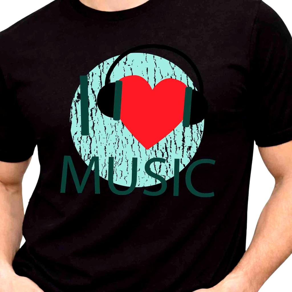 I Love Music Headphones Heart Audio DJ Sound Beat Musician Top Graphic T-Shirt