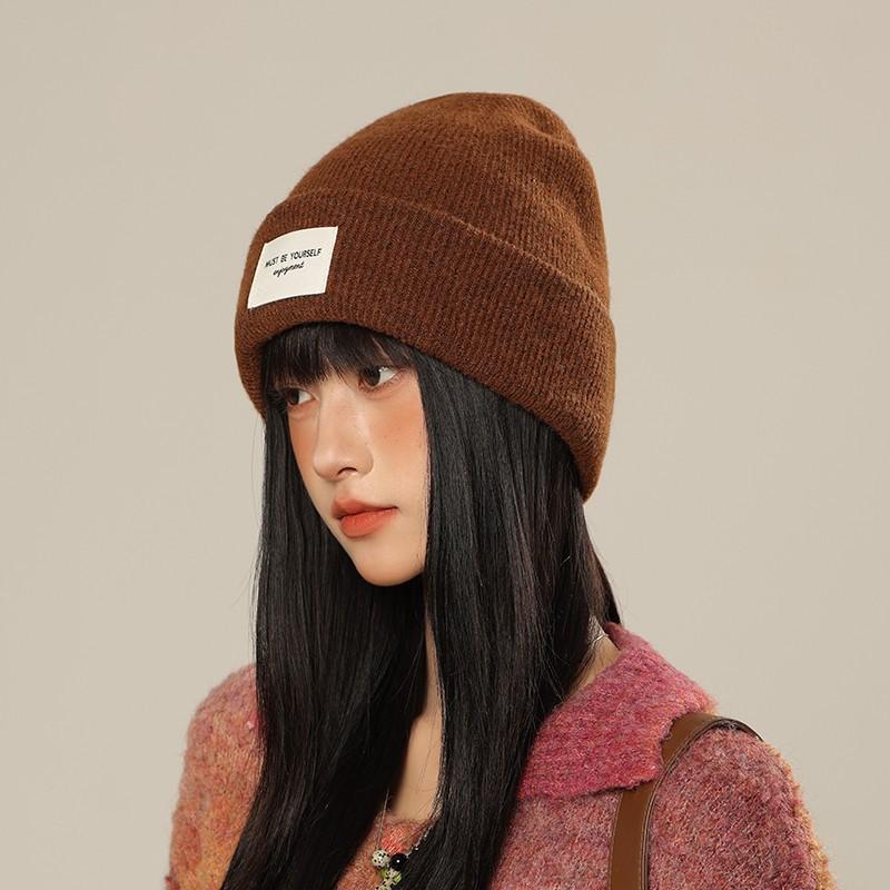 New Patch Letter Knitted Hat Women's Autumn and Winter Fashion Warm Ear Protector Wool Hat