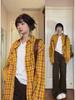 Women's Yellow Plaid Embroidered Long-Sleeve Shirt - Retro Hong Kong Style, Spring/Autumn Casual Chic