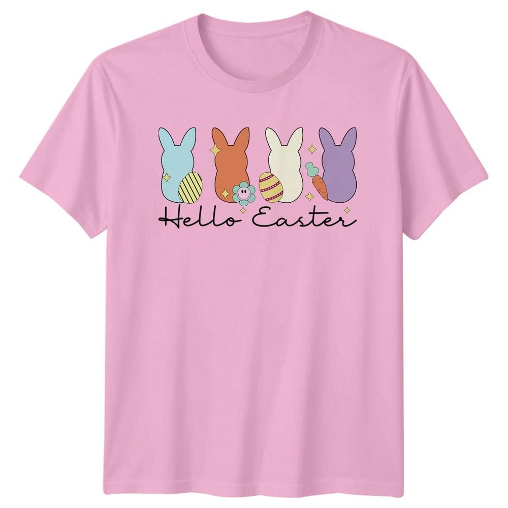 Hello Easter Unisexs TShirt Groovy Bunny Retro Seasonal Holiday