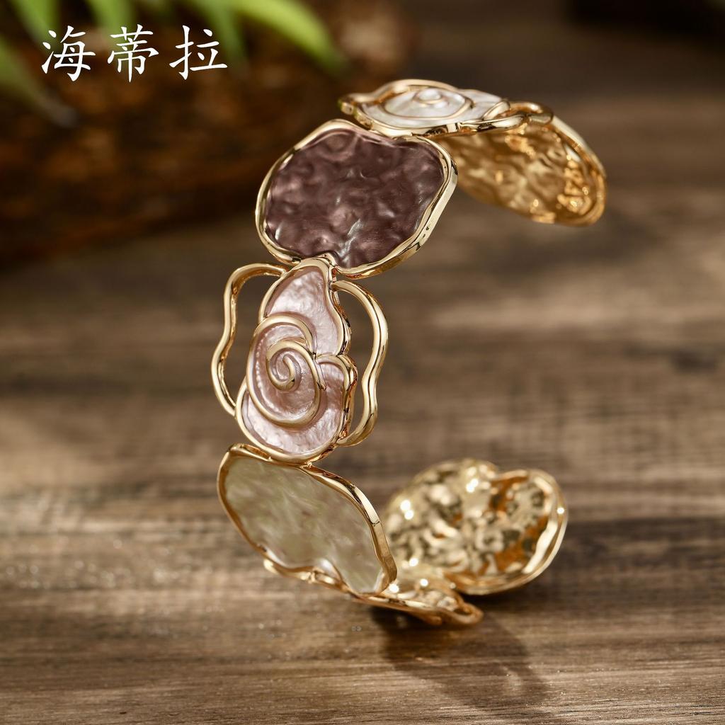 Color painting oil hollow rose opening bracelet, Valentine's Day women's premium cloud bracelet