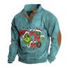 Men's Casual Fashion Christmas Printed Hoodless Sweatshirt Wide Men's Loose Button Stand Collar Hooded Sweatshirt