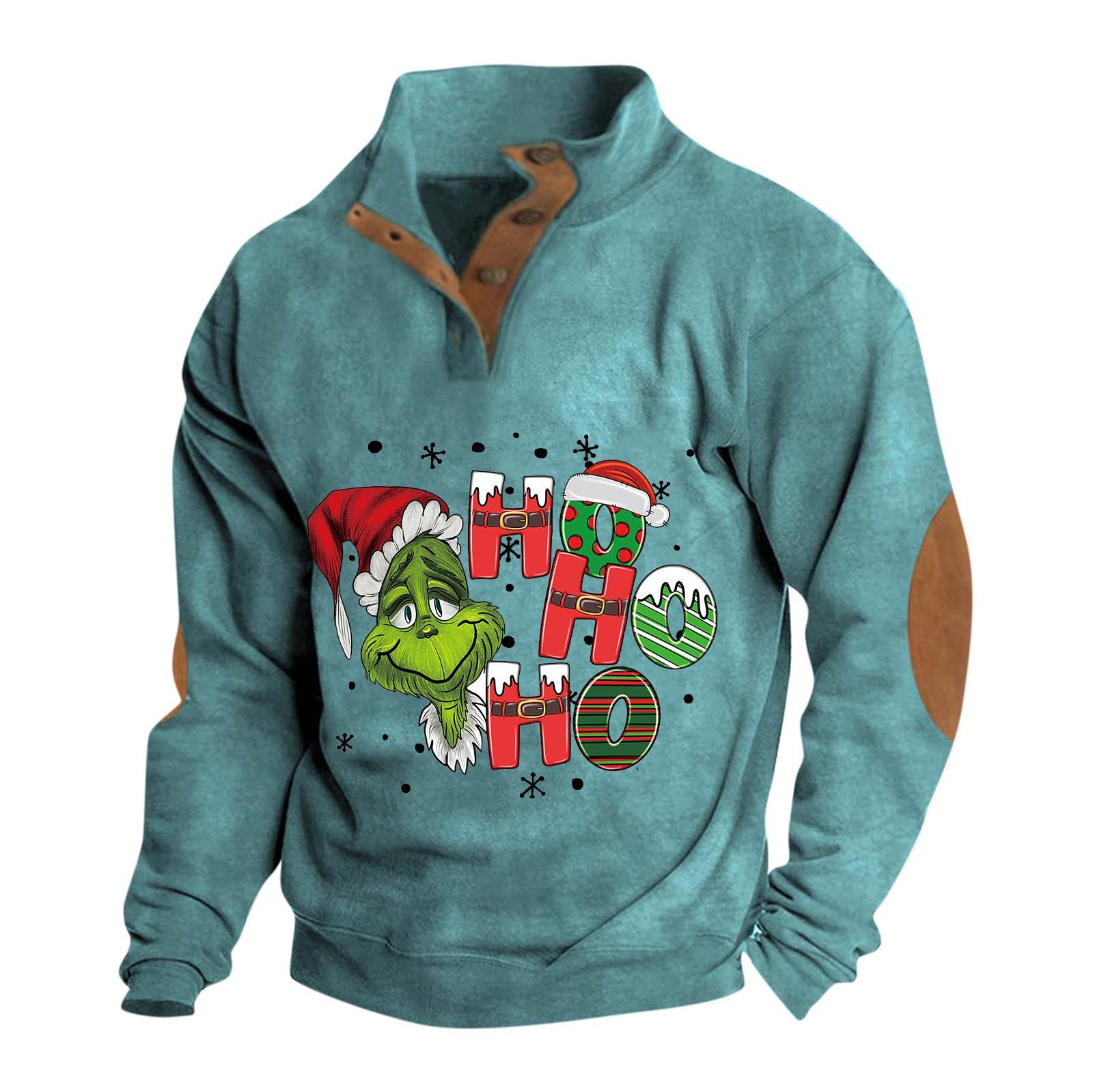 

Men s Casual Fashion Christmas Printed Hoodless Sweatshirt Wide Men s Loose Button Stand Collar Hooded Sweatshirt XXXL