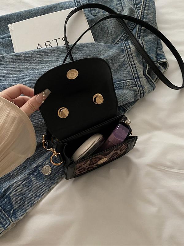 Korean Style Leopard Print Girls' Shoulder Bag - Cute Cat Design Fashionable Crossbody Handbag