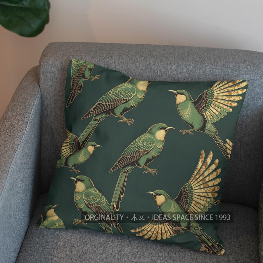 2D Golden Flying Birds Patterned Cushion Cover Pattern Cushion Cover Suitable For Sofa Bedroom Car Pillow Cover