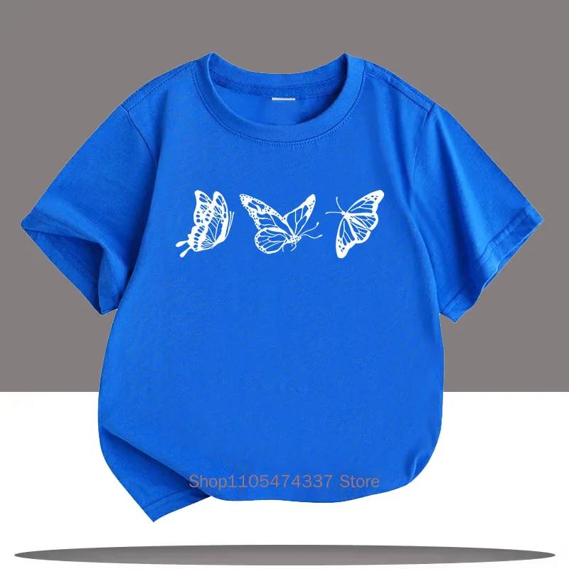 Minimalist Butterflies Print T Shirts For Girls Summer Children Casual Fashion Colorful Cute Tops Kids Oneck Short Sleeve Tees