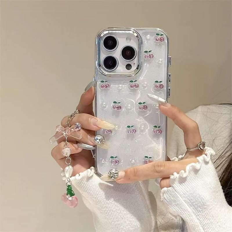 For IPhone17promax Transparent Glitter Glue Phone Case Pearl for Apple 16pro Cherry 15 Fashion