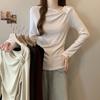 Slant neck long-sleeved T-shirt women's autumn and winter fleece polished bottoming shirt with slim-fitting pleated top