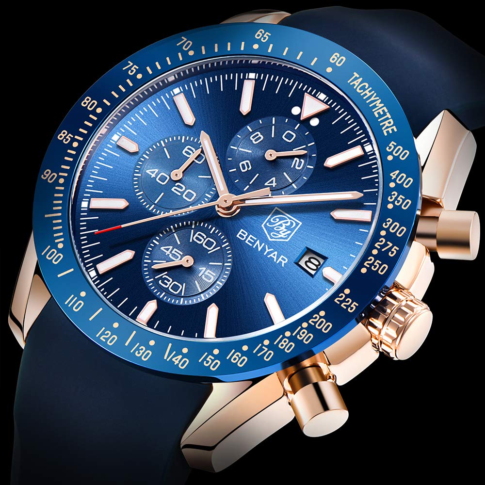 BY BENYAR 30M Water Silicone Quartz Gift for Men Men's Watch, Chronograph, Analog, Resistant, Business, Simple, Stylish, Popular, Formal, Strap,