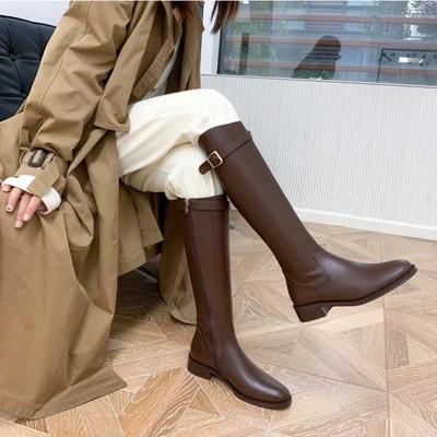 Women Low Heeled  Knee High Boots Autumn Winter New Design Soft Leather Knight Boots Fashion Round Toe Warm Botas Botas De Mujer