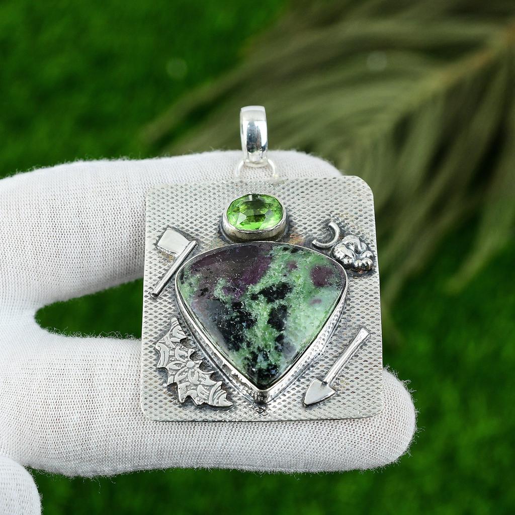 Geburtstagsgeschenk für sie Natur-Rubin-Zoisit-Edelstein-Anhänger 925 Sterlingsilber