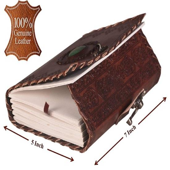 Kožený diář se zámkem a zeleným kamenem, zápisník pro muže a ženy, 240 čistých stránek, 17,78 x 12,7 cm, diář na cesty, dárek, nový rok, pro psaní deníku