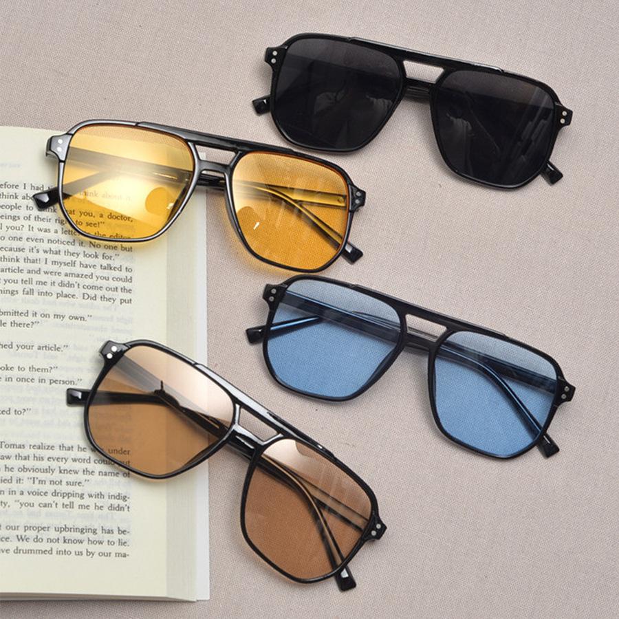Retro Fashion Sunglasses for Women, Double Beam Sunglasses Simple Large Frame Personalized Ocean Glasses